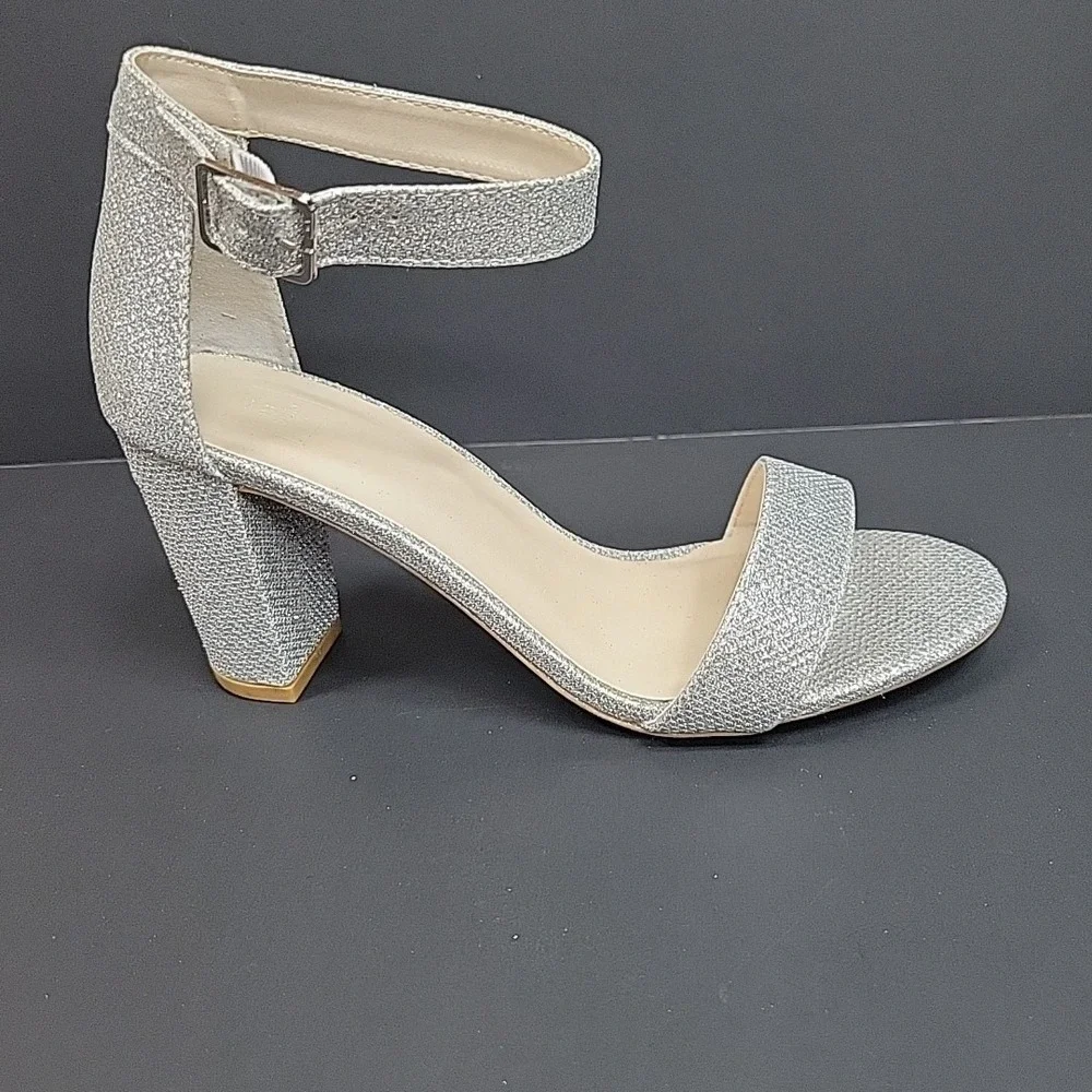 DB Studio Block‎ Heels Ankle Strap Sparkle Glitter Formal Prom Arya Women's 6.5
